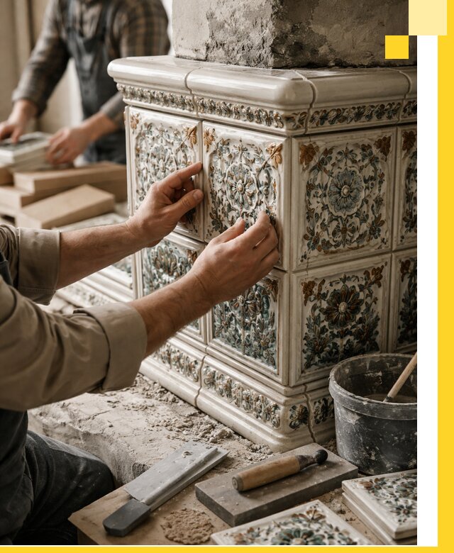 Изразцовые камины под ключ в Черногорске: проект и монтаж