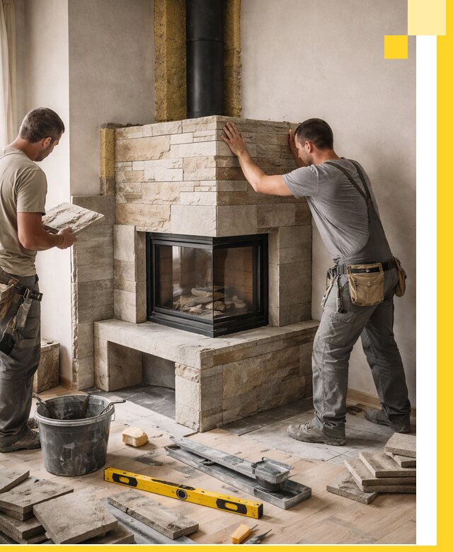 Угловые камины под ключ проект, монтаж и отделка в Черногорске