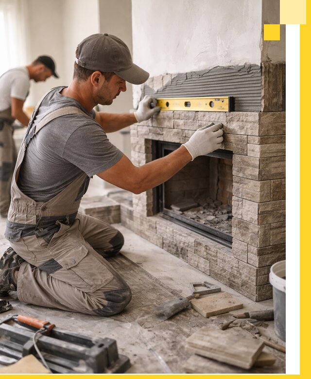 Облицовка каминов в Черногорске, монтаж и отделка натуральным камнем