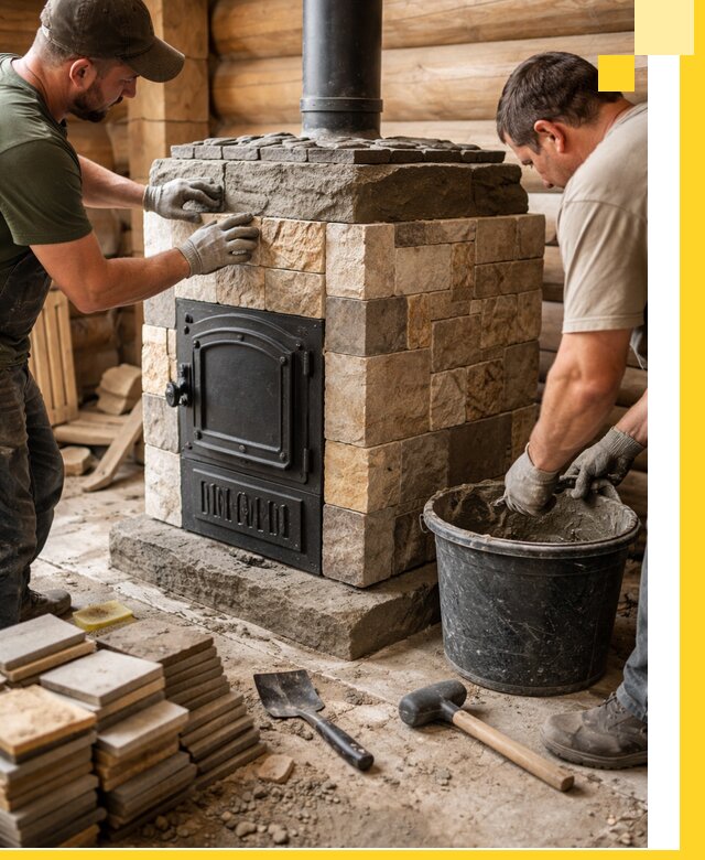 Облицовка банной печи под ключ в Черногорске: камень и плитка