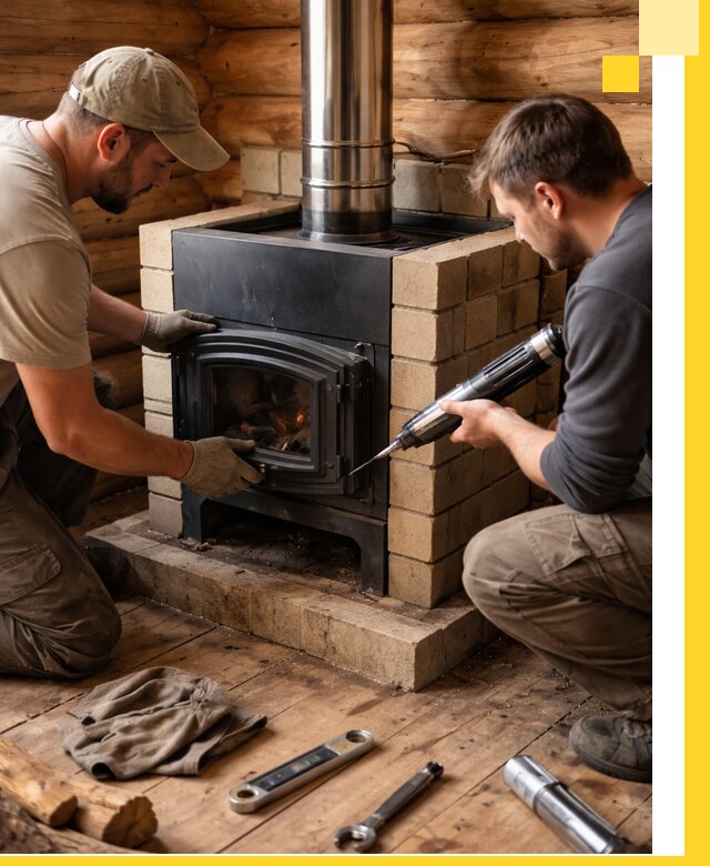 Монтаж и установка печи в бане под ключ с гарантией в Черногорске