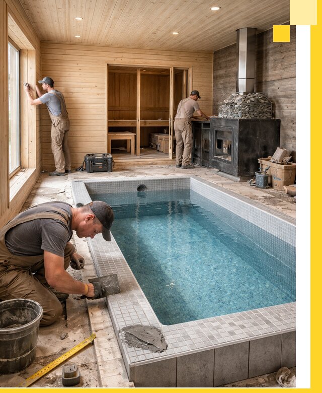 Проект бани с бассейном и сауной в Черногорске под ключ