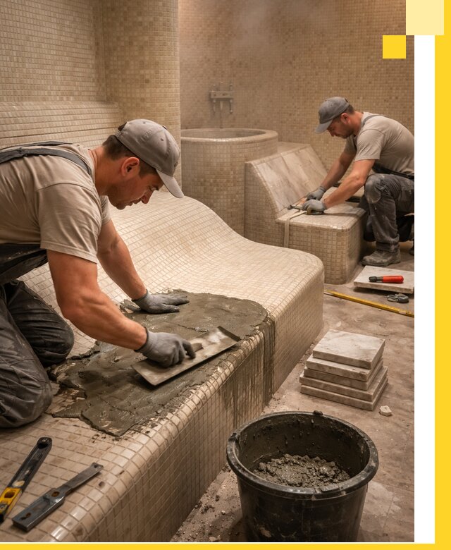 Лежаки для хамама под ключ в Черногорске, проект и монтаж