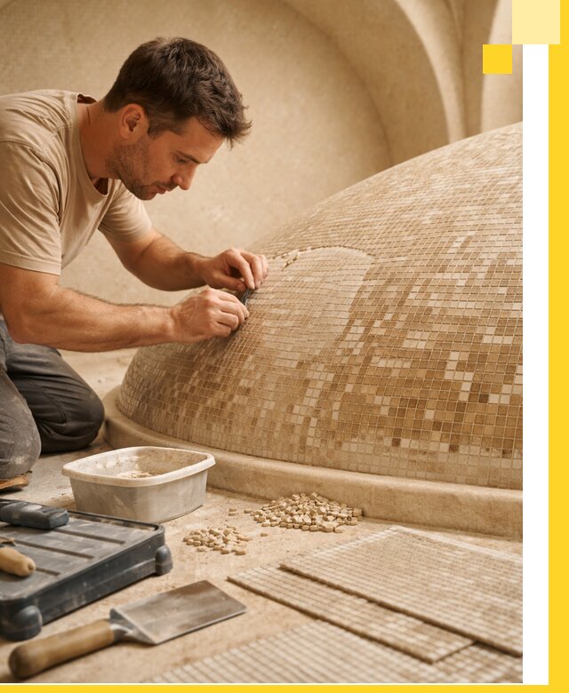 Профессиональная укладка мозаики для хамама под ключ в Черногорске